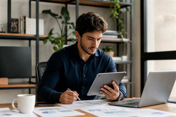 Empreendedor trabalhando na mesa com documentos